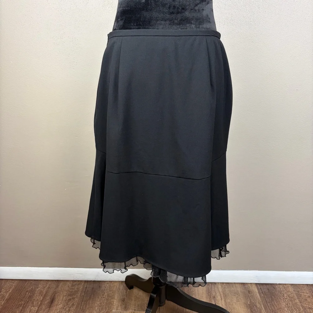 Vintage T. Garment Black Midi Skirt Asymmetrical Mesh Trim Y2K Office Goth L EUC